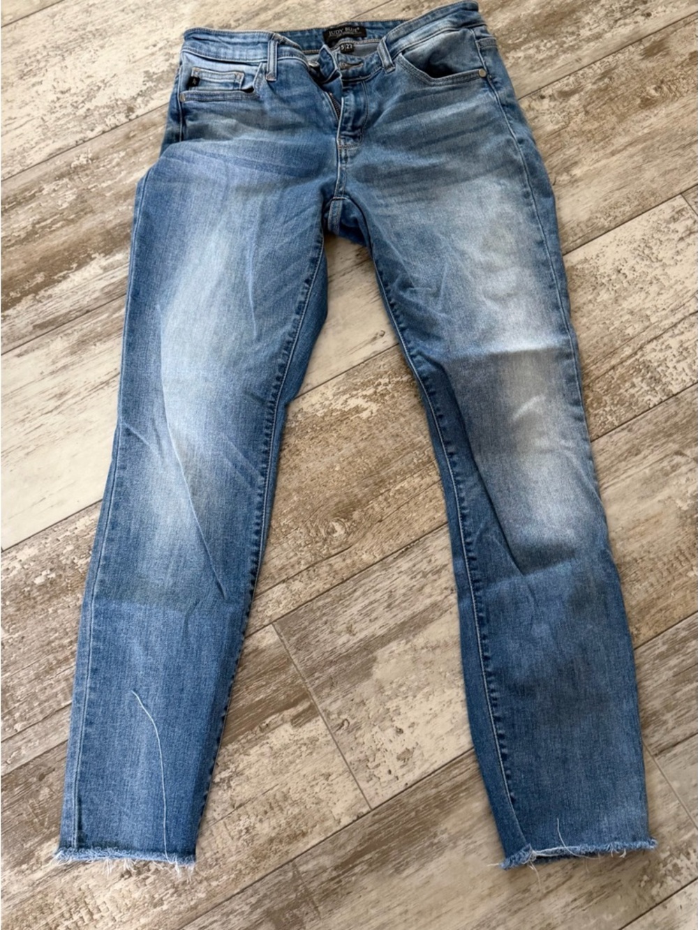 Judy Blue Medium Blue Skinny Jeans with Faded Whiskering